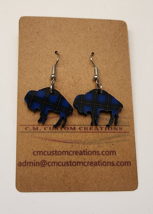 Blue Plaid Bison Wire Hook earrings