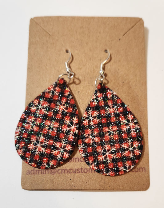 Red Snowflake Leather Christmas Earrings