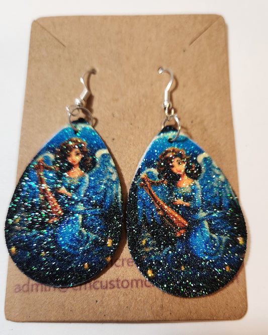 Blue Angel Leather Christmas Earrings